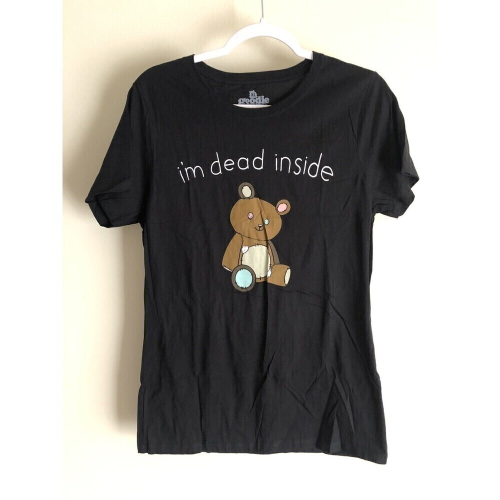 Goodie Two Sleeves Womens Teddy Bear T-SHIRT I'm Dead Inside Black SIZE XL - Picture 2 of 4